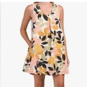 Rachel Zoe Floral 100% Linen Sleeveless Dress - Pink, Yellow, Black